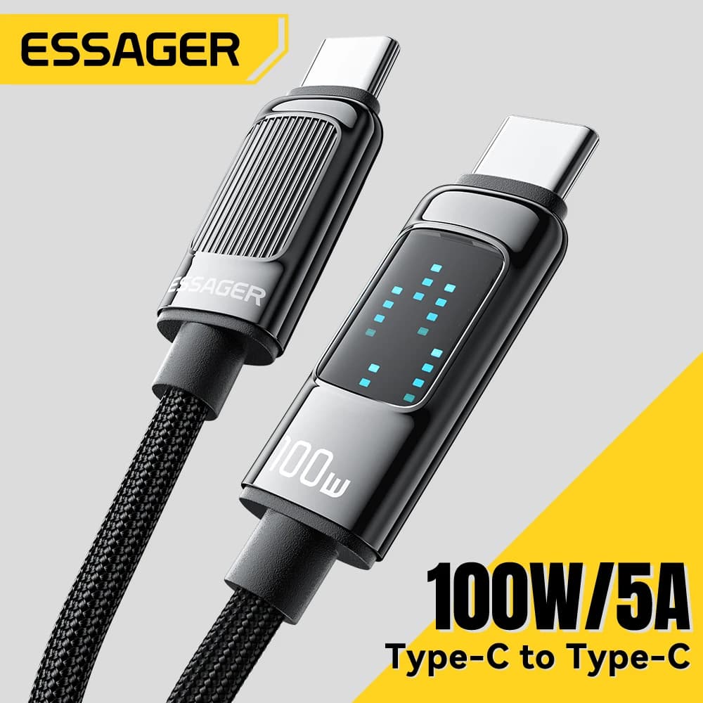 Cabo USB Tipo C para USB C Essager 100W, Carregador Rápido PD para iPhone 15, MacBook Pro, Xiaomi 14, Honor Laptop, Cabo USBC