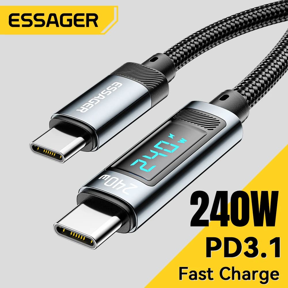 Essager Cabo USB-C 240W 2m PD 3.1 – Carregamento rápido