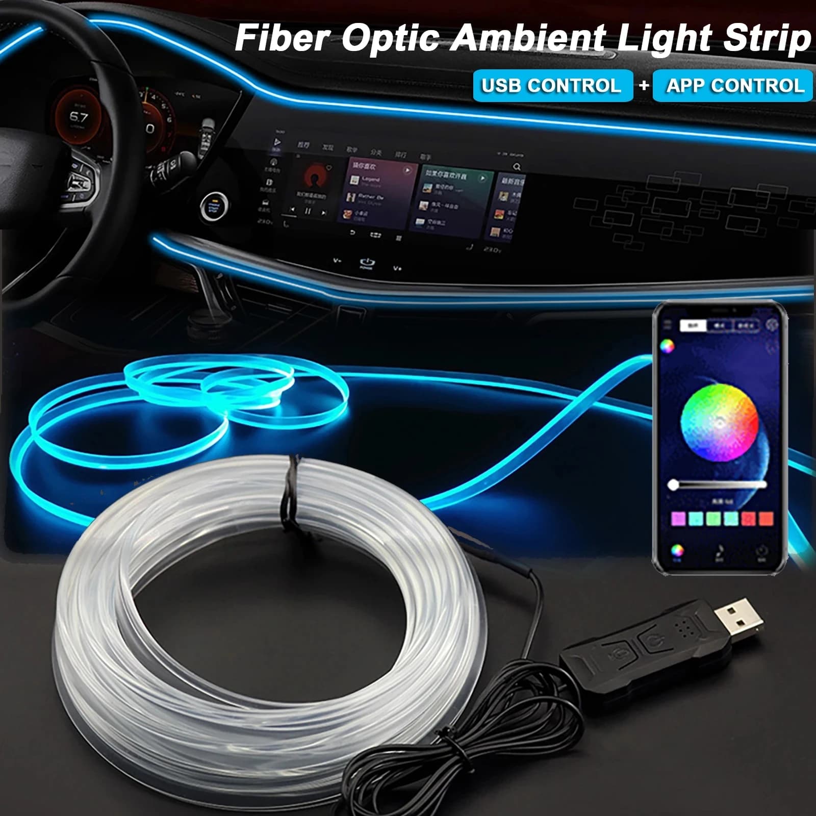 KALADA Fita LED RGB para Carro - Controle por App