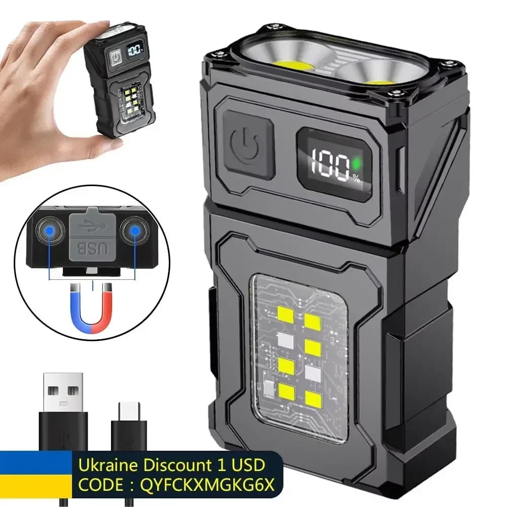 Lanterna LED Recarregável Mini USB com Ímã - Super Brilhante