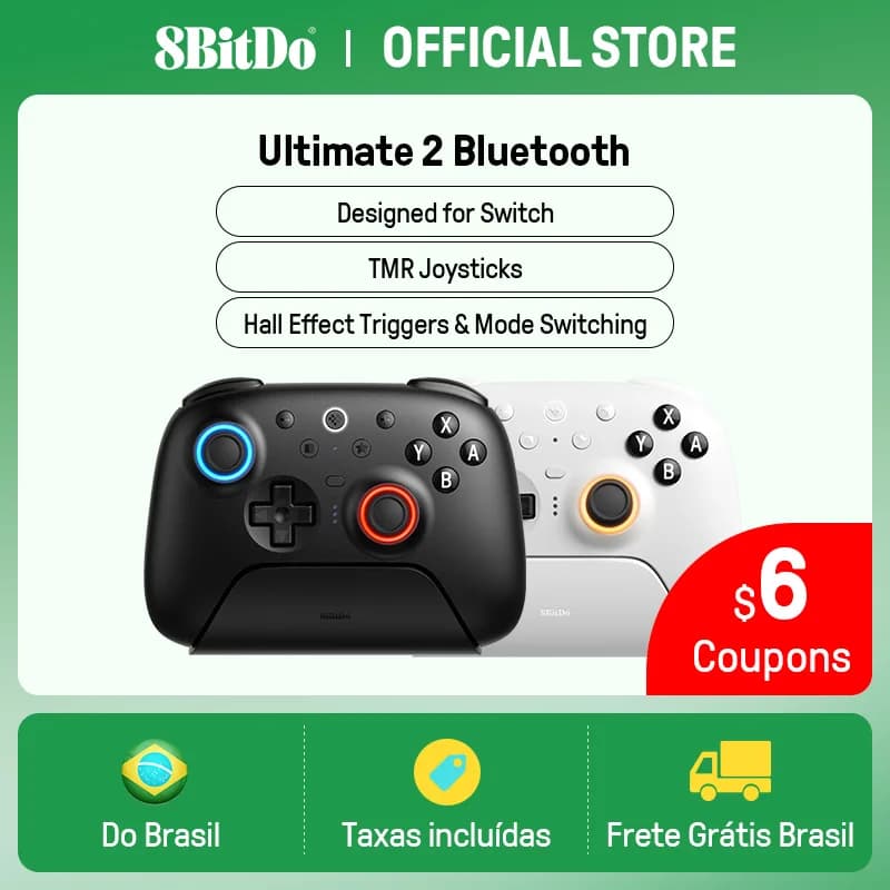 8bitdo Ultimate 2 – Controle Bluetooth para Switch, PC e Android