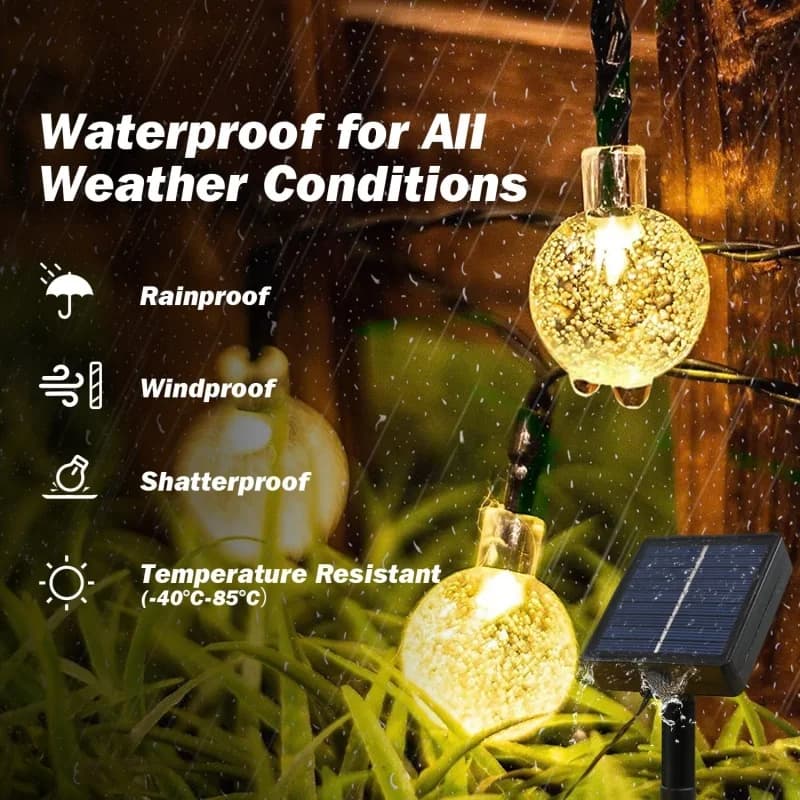 Cordão de Luz Solar LED à Prova d'Água com Bolhas de Cristal
