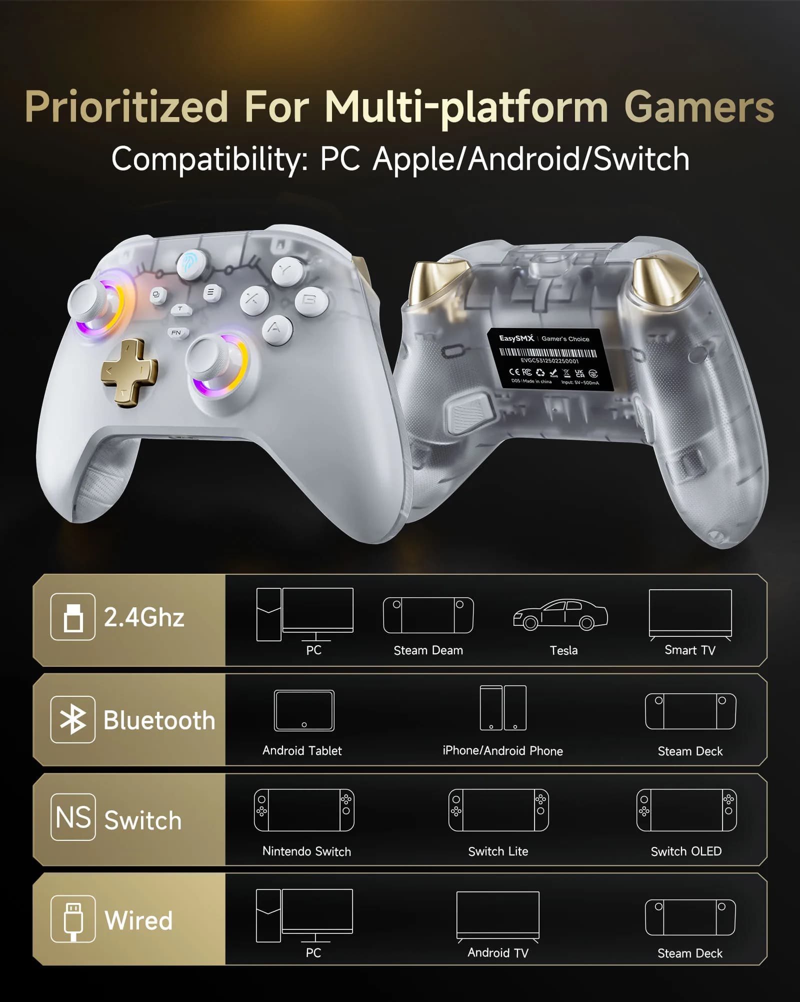 EasySMX Controle Sem Fio D05 RGB para Switch e PC