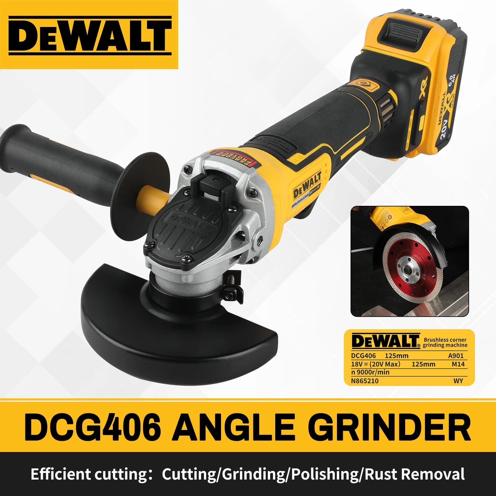 DEWALT DCG406 20V MAX XR Esmerilhadeira Angular Sem Fio 125mm