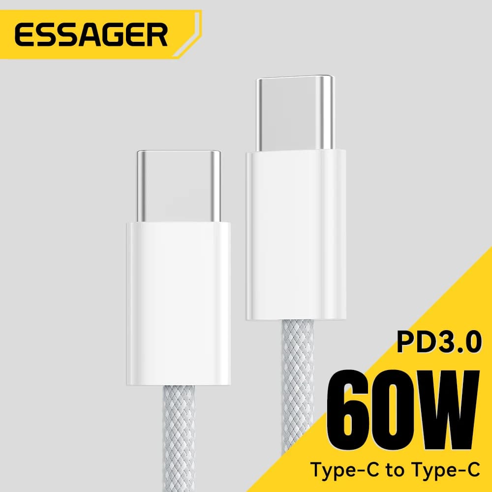 Essager Cabo USB Tipo C 60W PD – Carregamento Rápido