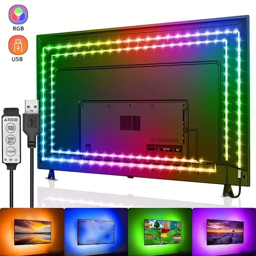 Luzes LED para TV com 3 controles e USB 5V – Backlight Flexível