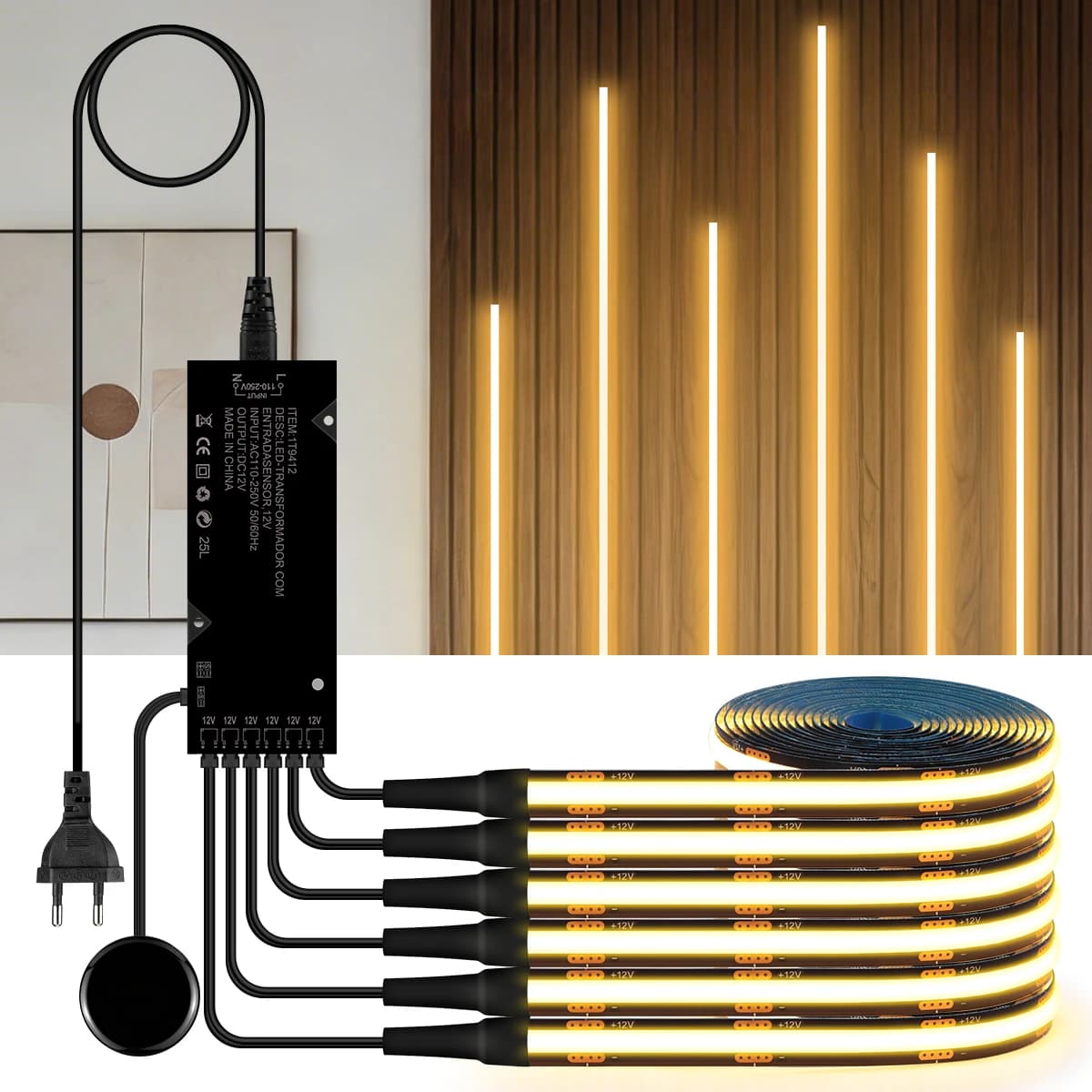 Fita LED Touch Regulável Preta - PCB para Painel e Decoração