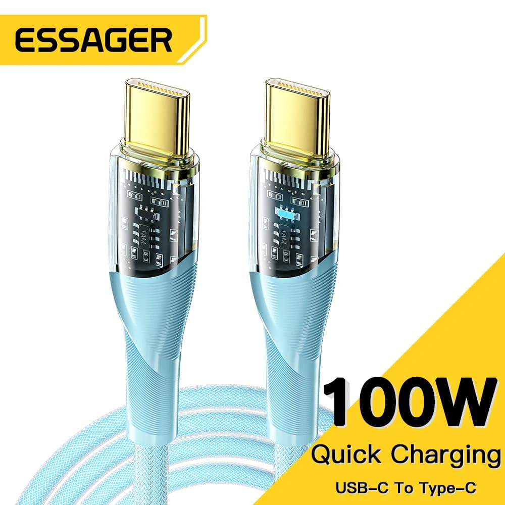 Essager-USB C para Tipo C Cabo de Carregamento Rápido, Cabo de Fio, Macbook, iPad, Samsung, Huawei, Xiaomi, POCO, PD, 5A, 100W, 60W