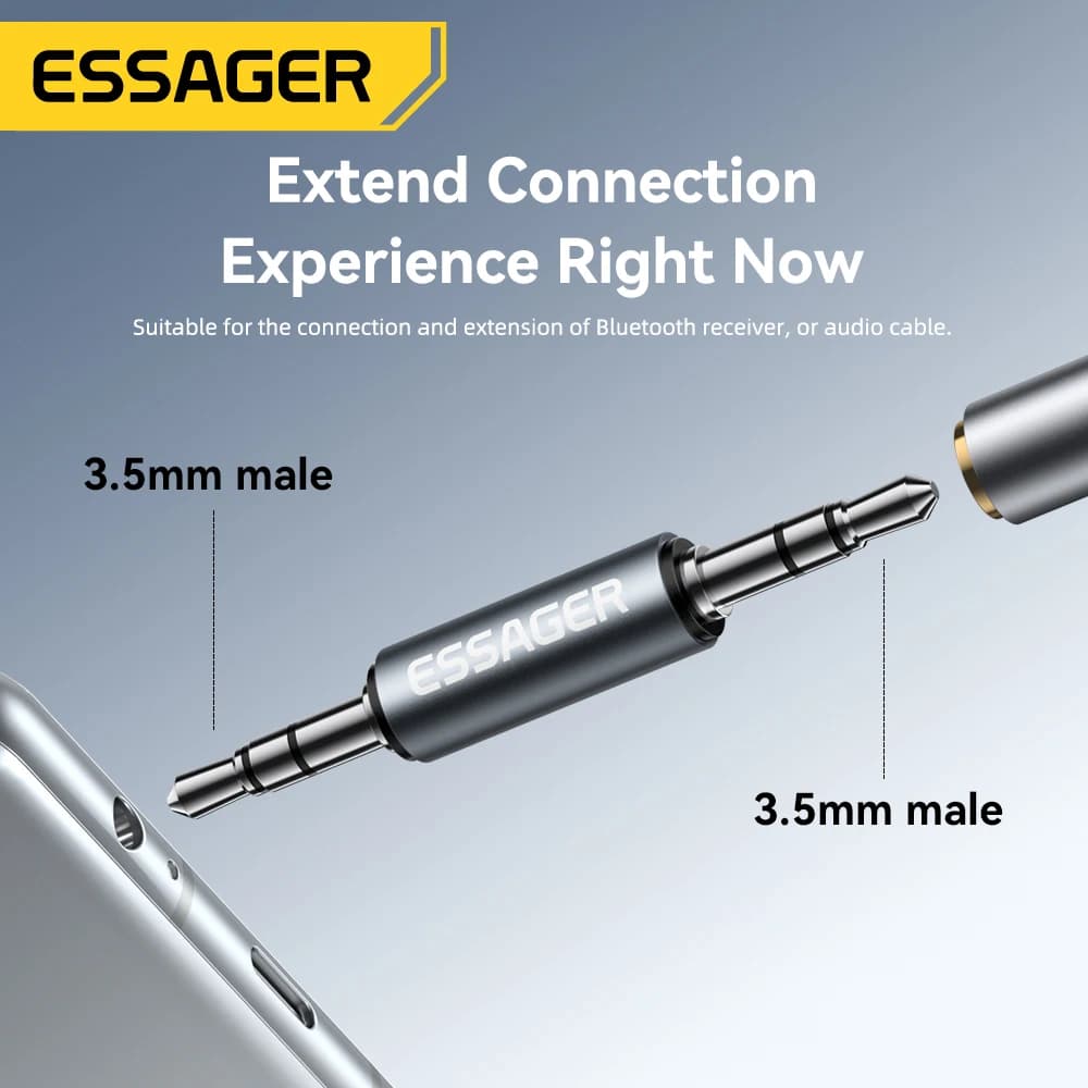 Essager Adaptador de Áudio 3.5mm Jack Macho para Macho – R$10,79