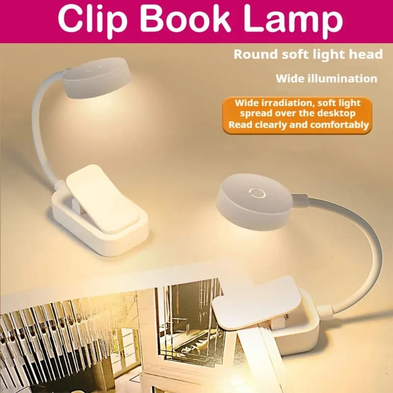 Luminária LED Mini Clip Book com Proteção Ocular – 3 Cores e Bateria