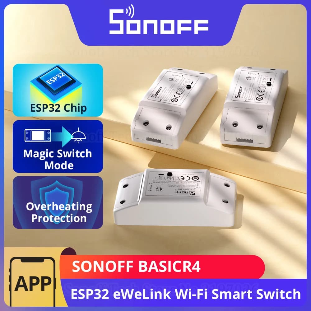 1-10PCS SONOFF BASICR4 Interruptor Inteligente WiFi ESP32, Modo Magic Switch, Controle Remoto Confiável e Seguro com EWeLink, Compatível com S-MATE2, Alexa e Google