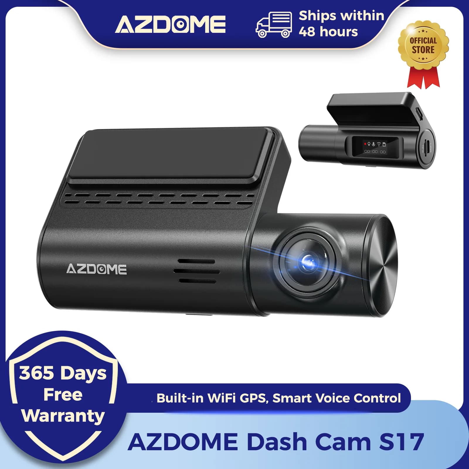 AZDOME Dash Cam S17 1080P com WiFi e GPS para Carro