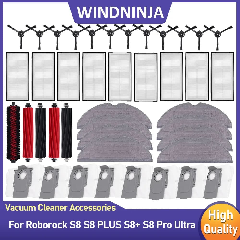 Kit Compatível Roborock S8 – Escova, Filtro HEPA, Panos Mop