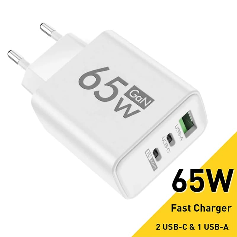 GAN Carregador 65W USB-C PD 3.0 para iPhone, Xiaomi, Samsung