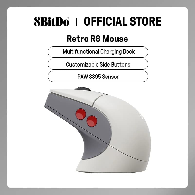 8bitdo Mouse Retrô R8 com Sensor Óptico 26K DPI e Carregamento