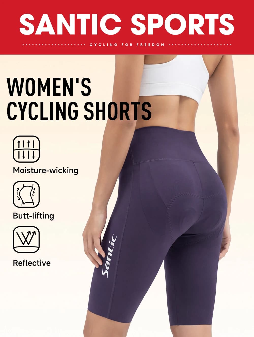 Santic Shorts Feminino Acolchoado para Ciclismo
