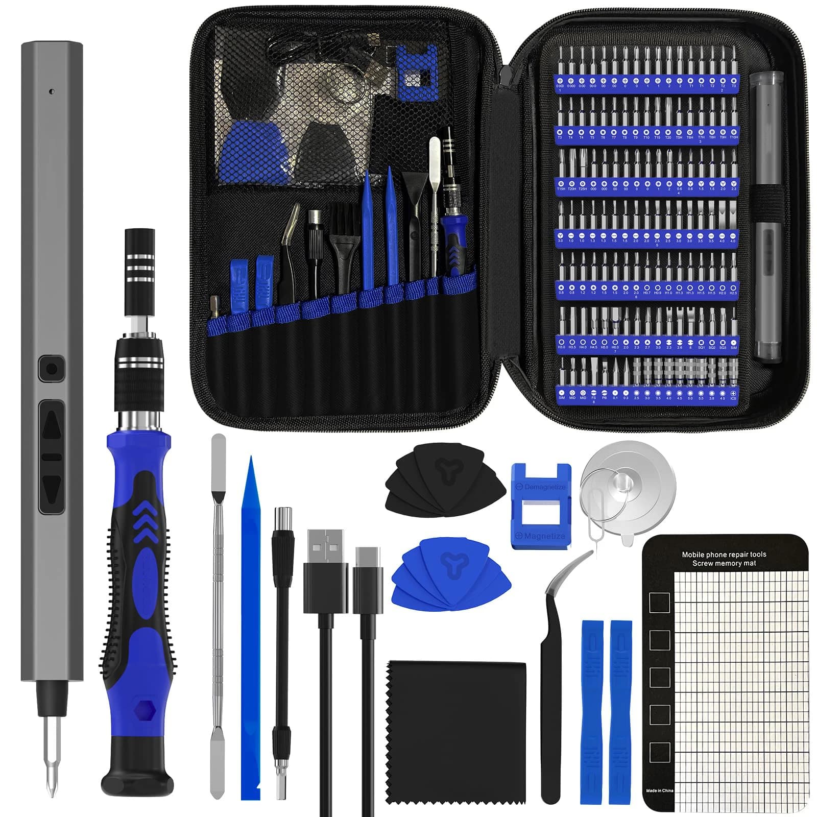 Kit Chave de Fenda Elétrica 154 em 1 com 120 Bits Magnéticos