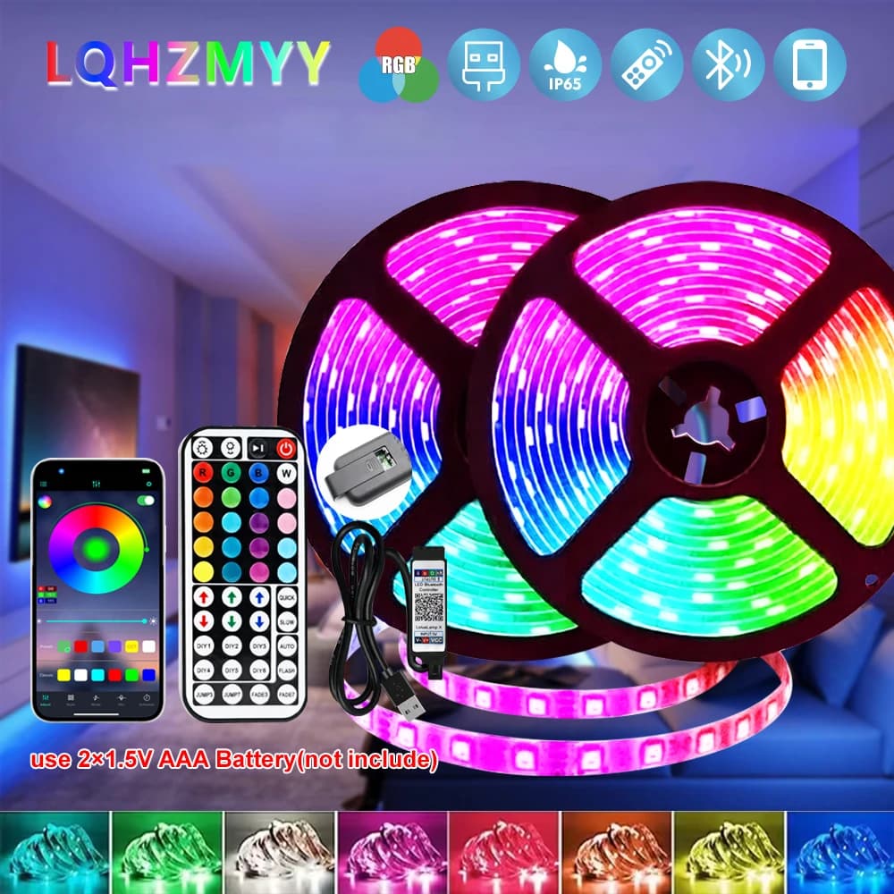 Fita de LED RGB 5V Bluetooth – 1m a 40m, controle app