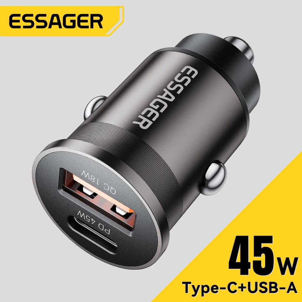 Essager Carregador Veicular 45W QC 3.0 + PD 3.0 - Rápido