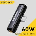 Adaptador Essager 2 em 1 USB Tipo C para Jack de 3,5 MM, Adaptador de 60W Tipo-C, Conversor de Áudio Auxiliar para MacBook, iPhone, Xiaomi — miniatura