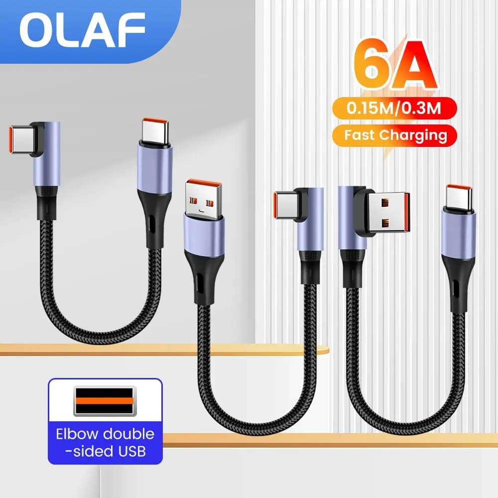 Cabo USB-C Duplo 15cm/30cm 90° – Carregamento Rápido e Dados