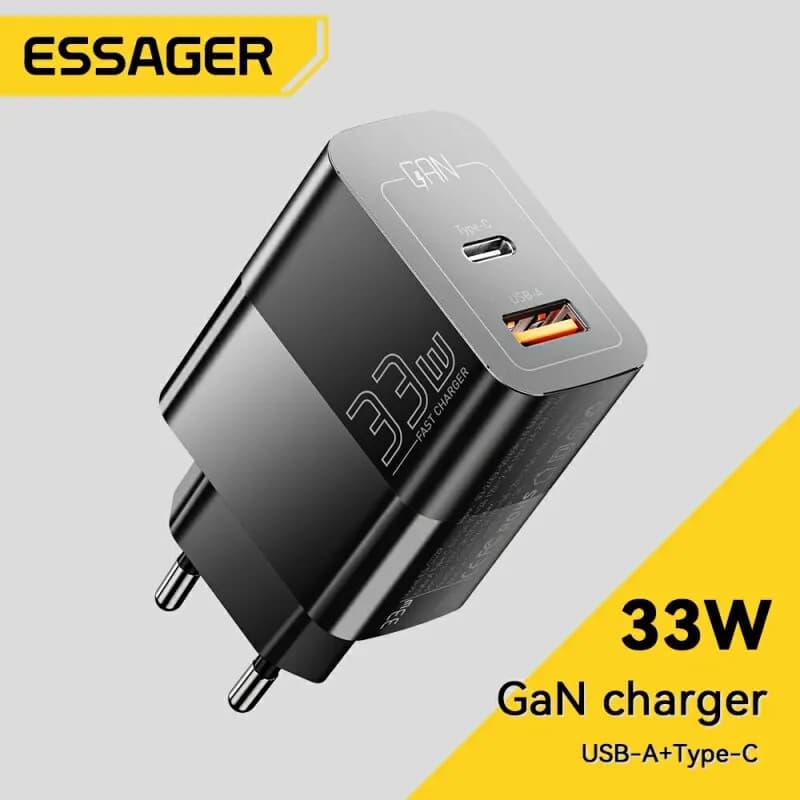 Essager Carregador USB‑C GaN 33W PD para iPhone e iPad – Rápido
