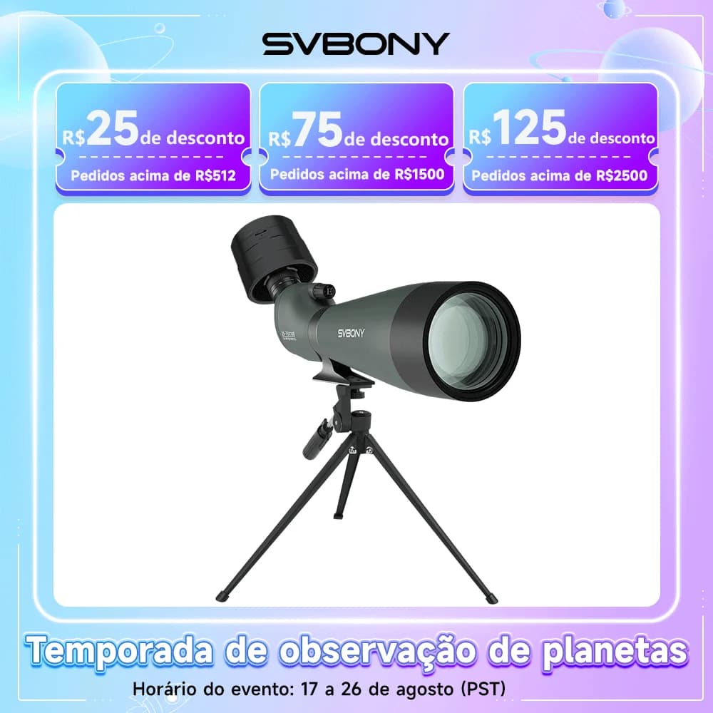 SVBONY SV28A Telescópio 25-75x100 com Câmera WiFi