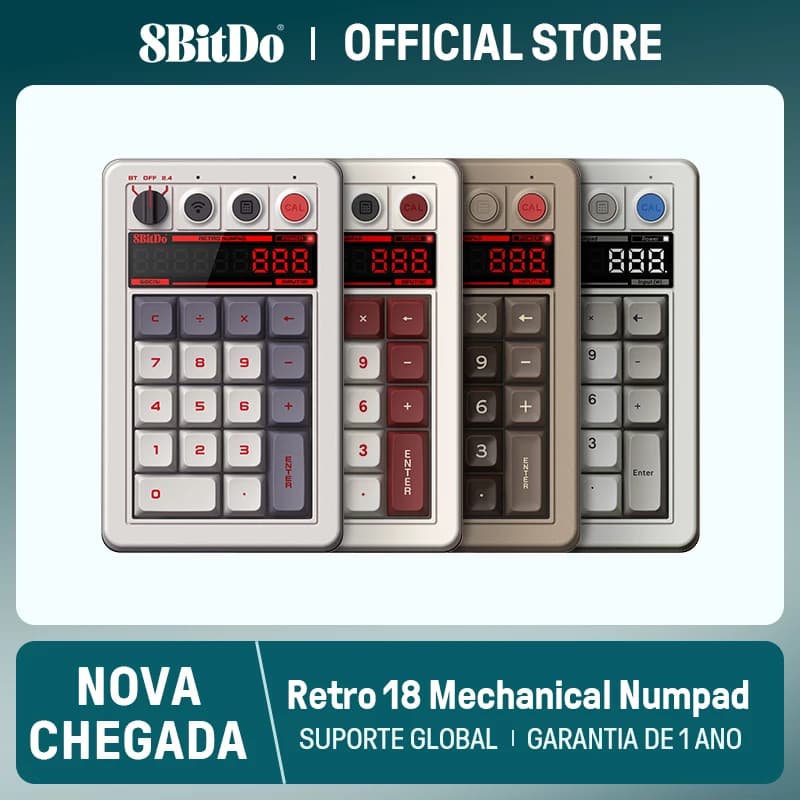 8bitdo Teclado Numérico Mecânico Retrô com Bluetooth e 2.4G