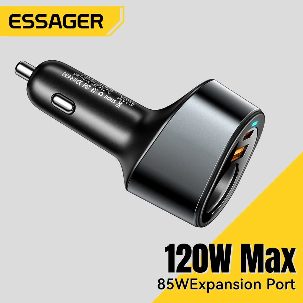 Essager Carregador USB-C Carro PD3.0 Rápido iPhone 15/13 Xiaomi