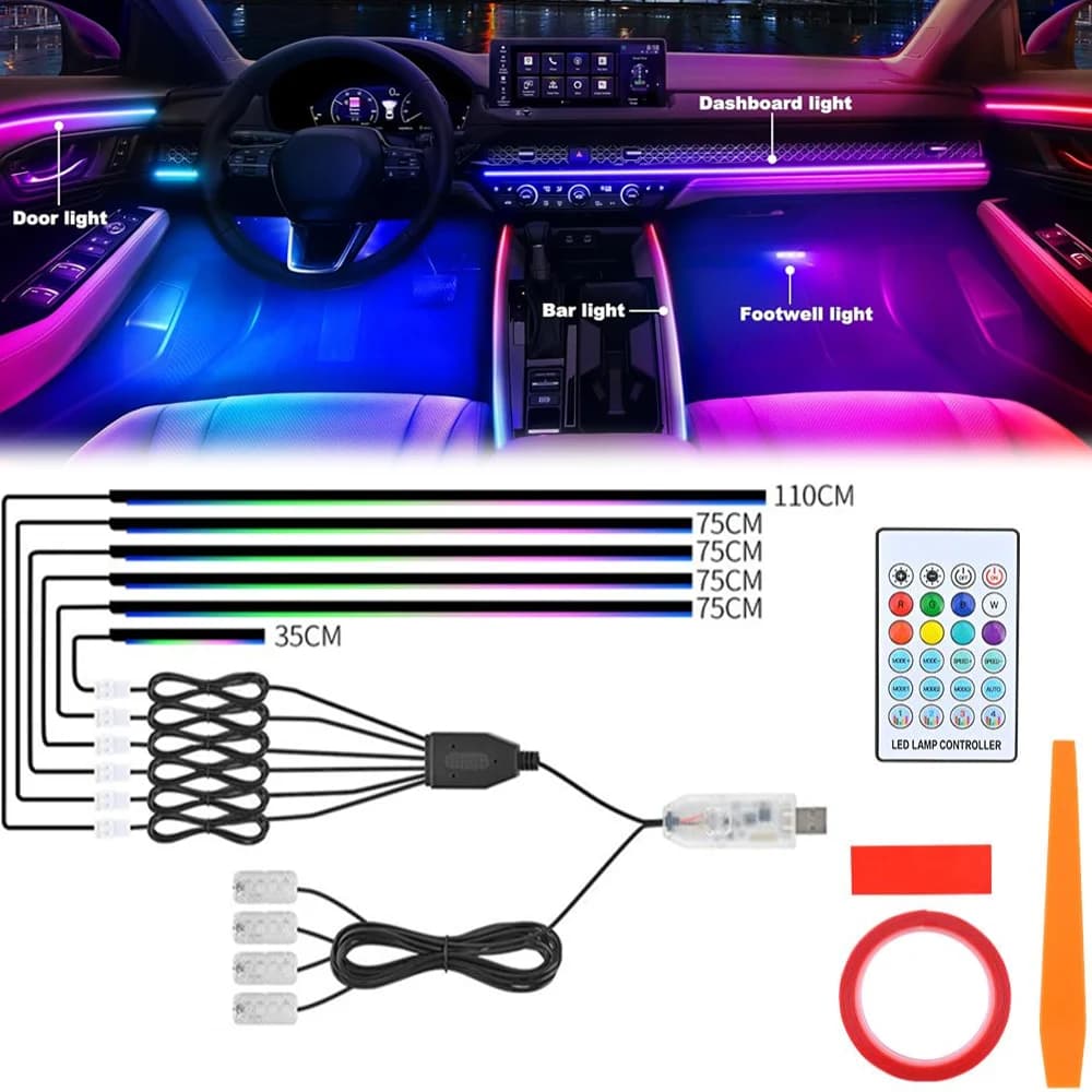 KALADA Luz Ambiente LED 1/6/10 em 1 – Controle por App/Remoto