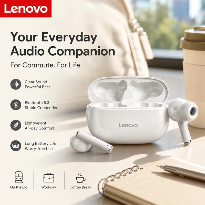Lenovo TA210 TWS – Fones de Ouvido Sem Fio Bluetooth 5.3