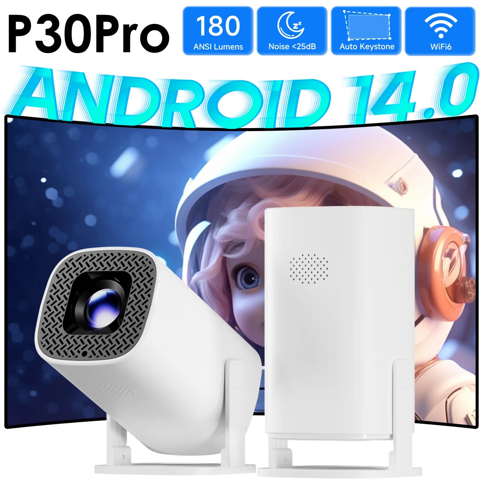 HONGTOP P30Pro Mini Projetor Android 14 4K Wi‑Fi 6
