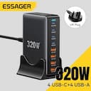 Essager 320w gan carregador 8 portas usb tipo c estação de carregamento desktop pd 100w carregamento rápido para iphone 16 15 14 ipad macbook portátil — miniatura