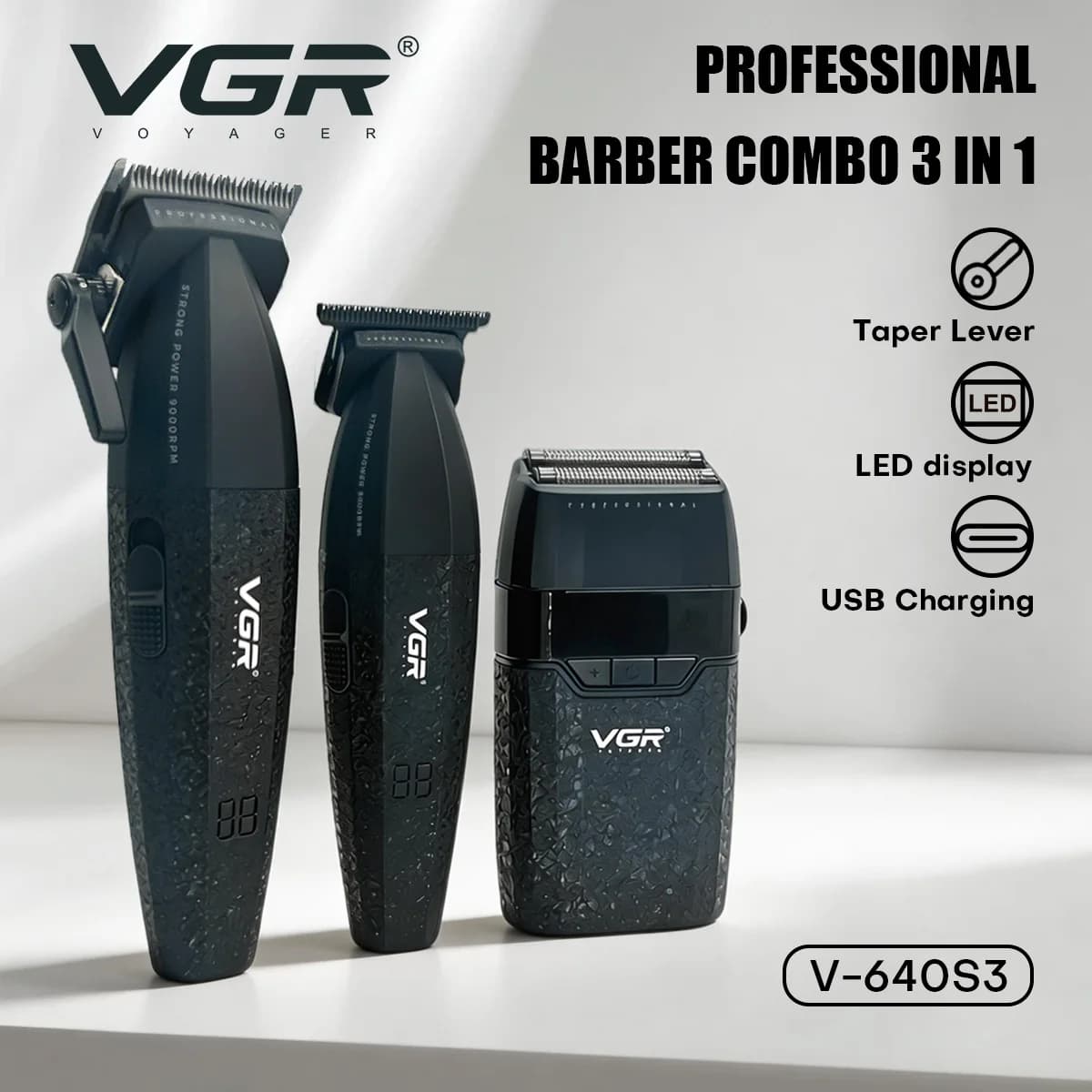 VGR Máquina de Cortar Cabelo Profissional 9000 RPM Sem Fio