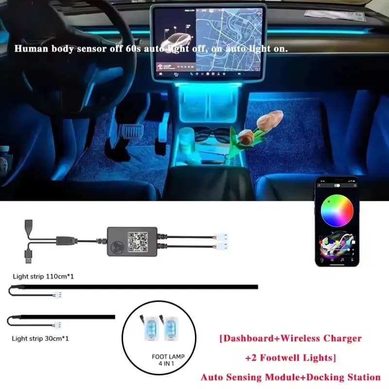KALADA Luz Ambiente RGB para Tesla Model 3/Y com App