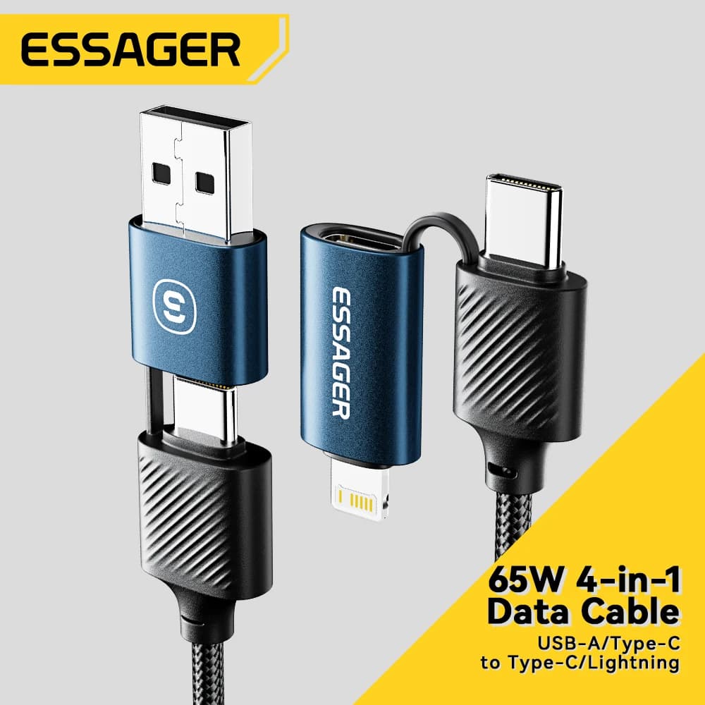Essager Cabo USB Tipo C 4 em 1 65W PD - Carregamento Rápido