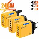 Gan Carregador Rápido 240W 5 em 1 com LED – 2 USB + 3 Type‑C — miniatura