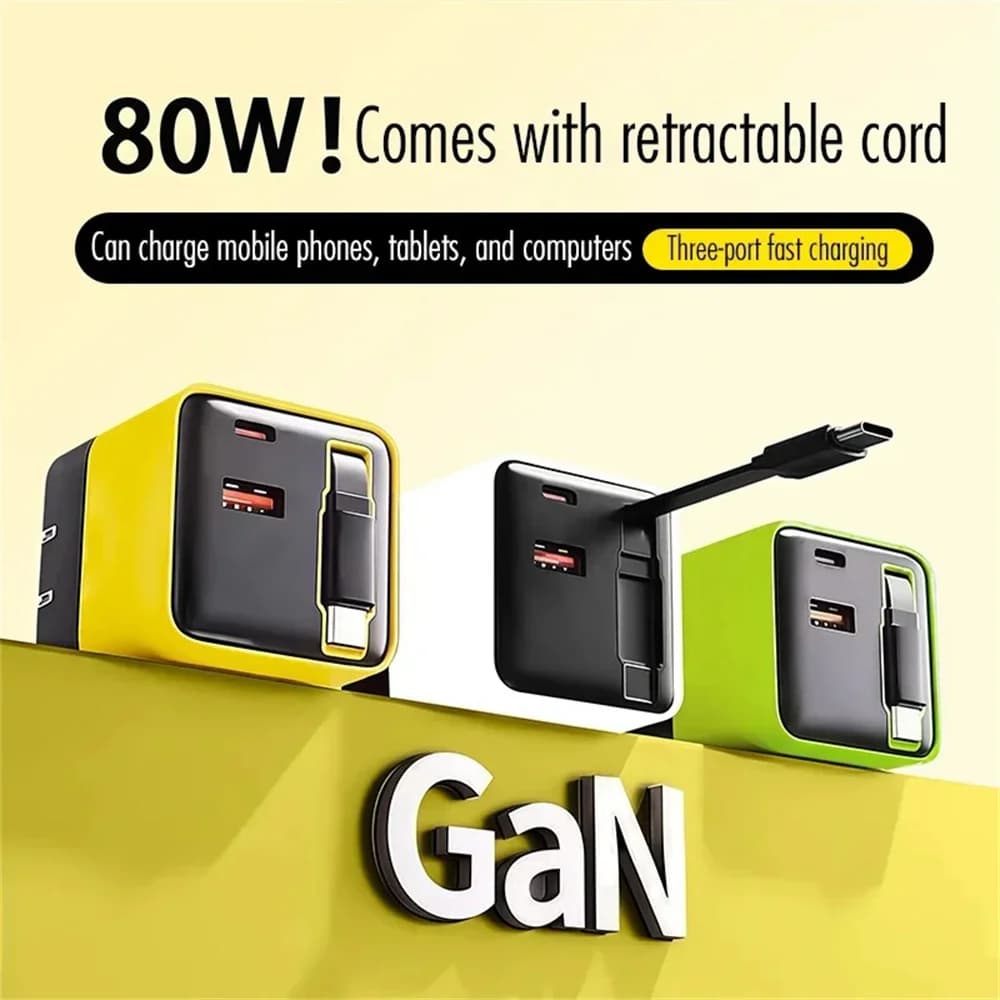 Genérico Adaptador de Carregamento Rápido Tipo C 80W GaN 3 em 1