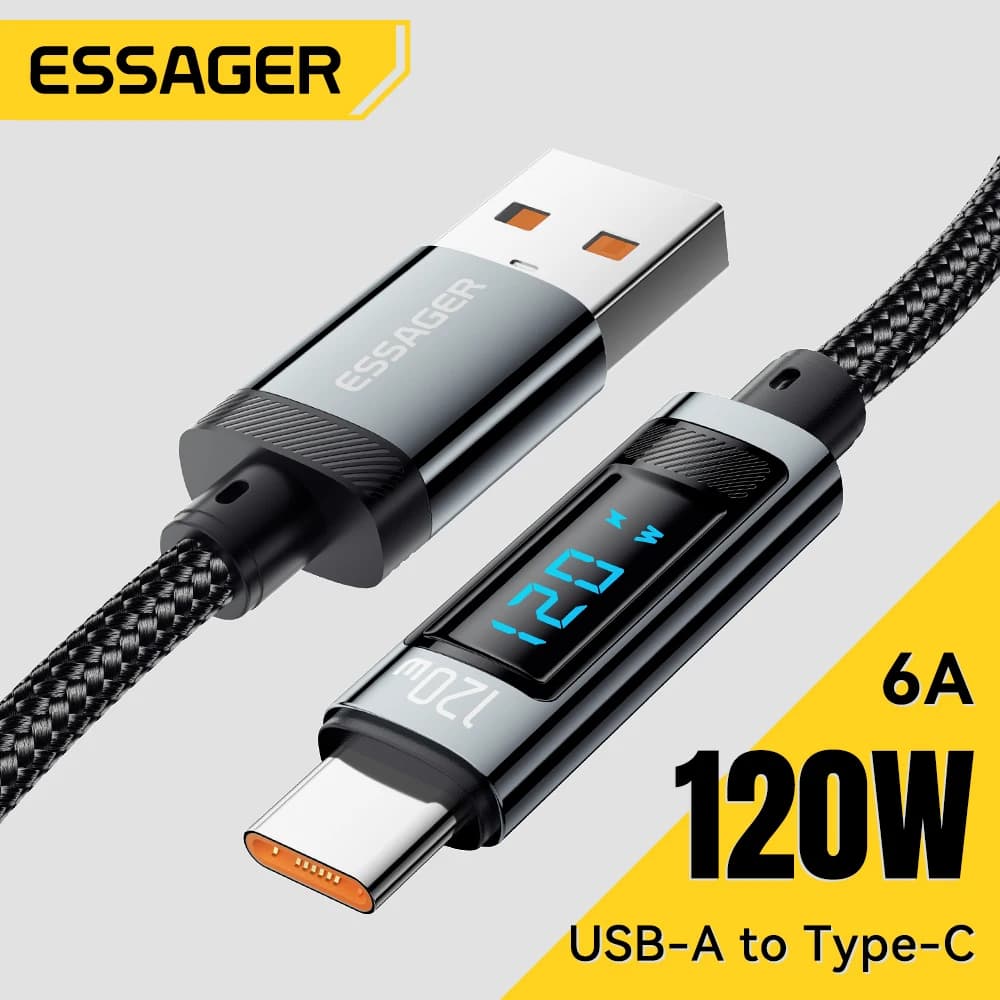 Essager Cabo USB Tipo C 120W com Display LED – Carregamento Rápido
