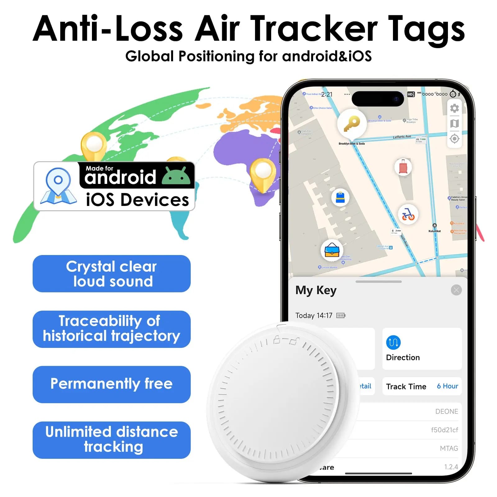HONGTOP Rastreador GPS Tag à prova d'água para Android e iOS