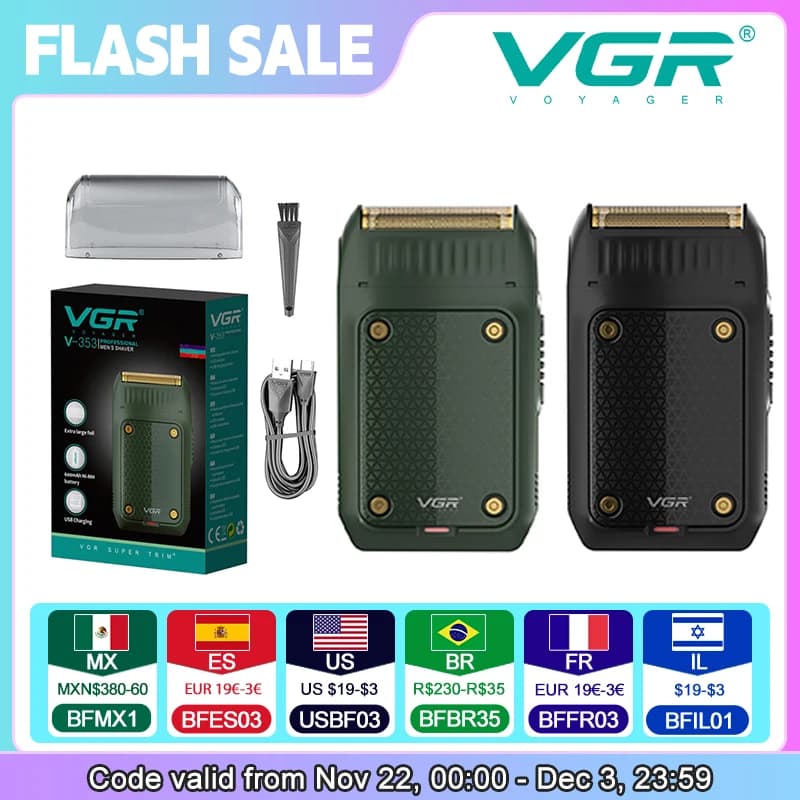VGR Barbeador Elétrico Recarga Pro de Lâmina Única para Homens