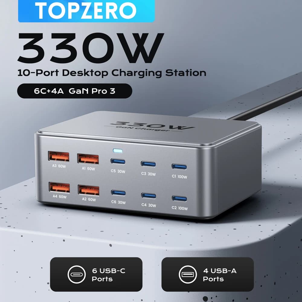 Carregador USB‑C 330W 100W PD3.0 PPS QC3.0 Multiport – R$ 130,02