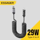 Essager tipo c para relâmpago cabo primavera telescópica carregador de telefone carro usb cabo de carregamento rápido para apple iphone 14 13 12 pro max — miniatura