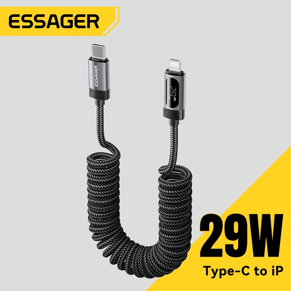 Essager tipo c para relâmpago cabo primavera telescópica carregador de telefone carro usb cabo de carregamento rápido para apple iphone 14 13 12 pro max