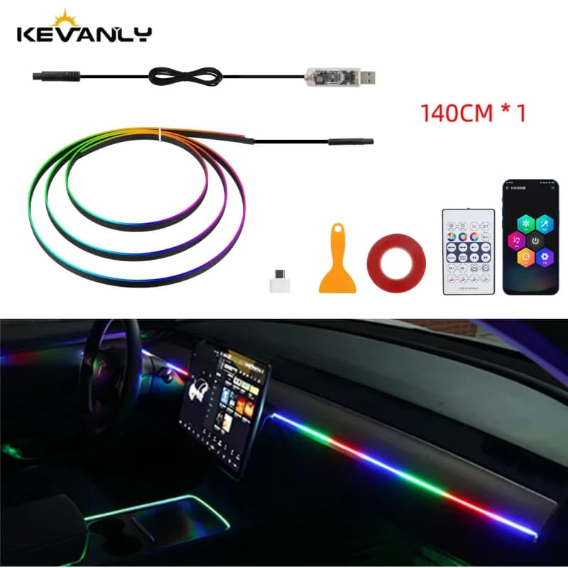 KALADA Luzes Ambientais LED 14‑55 mm RGB USB para Tesla