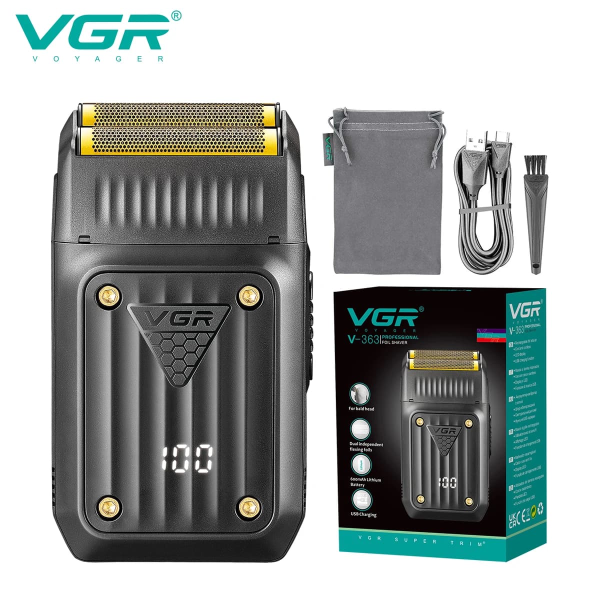 VGR Navalha Barbeador Elétrico Profissional Recarregável 363