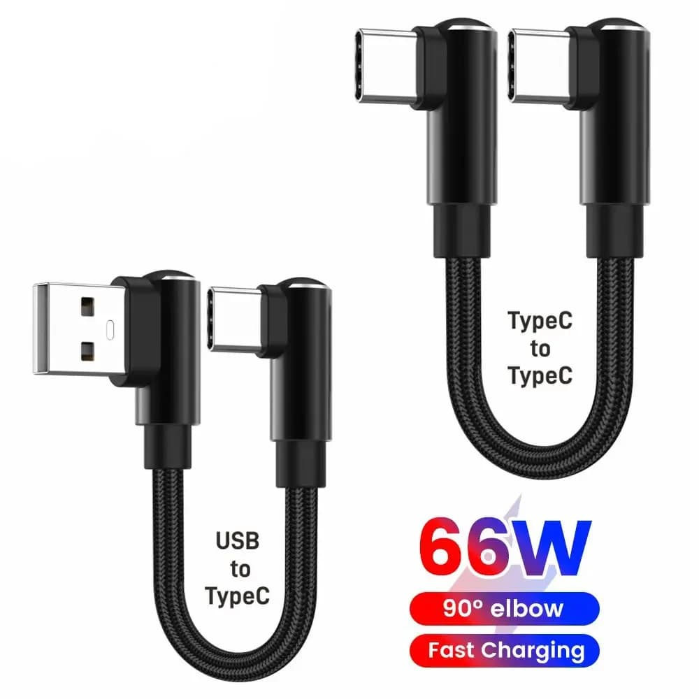Cabo de Carregamento Rápido USB‑A/USB‑C 66W – Ângulo 90°