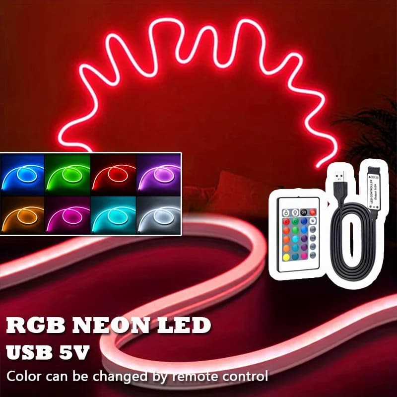 Fita de LED Neon USB Flexível 5V com Mudança de Cor – R$20,13