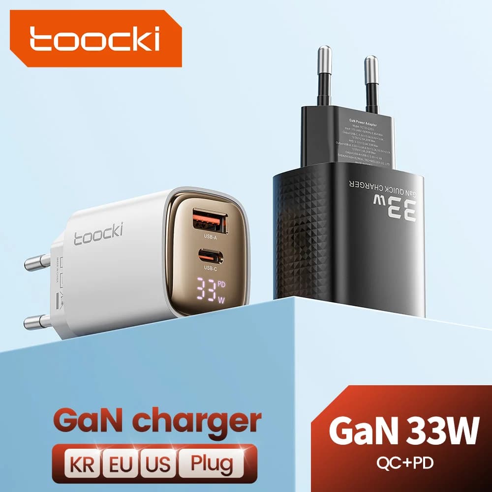 Carregador Rápido USB‑C GaN 33W com Display – iPhone e Samsung
