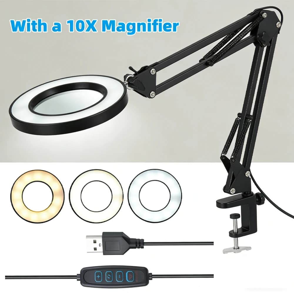 Lupa Iluminada 72LED 8X/10X - Ampliação com USB e Luz RGB